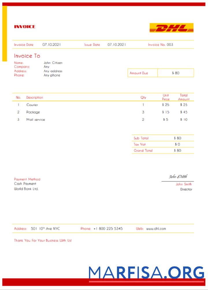 Realistic USA DHL invoice template